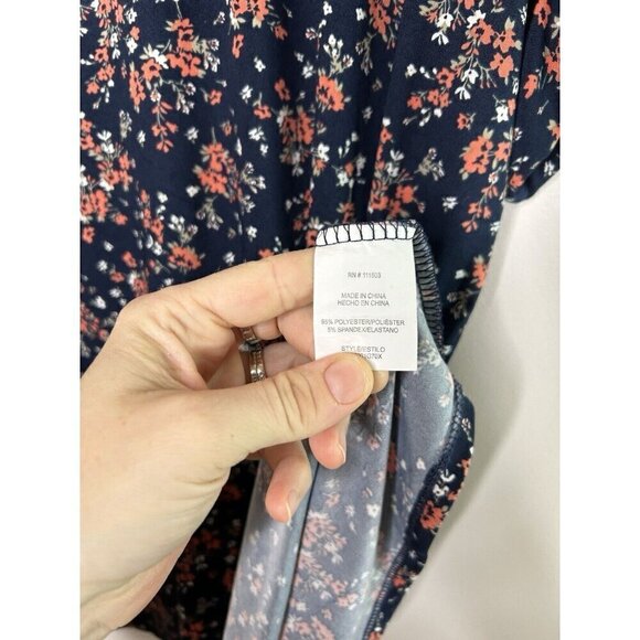 AUW Women’s Plus Blue Orange Floral Short Sleeve Bohemian Blouse Size 2X - Picture 4 of 10